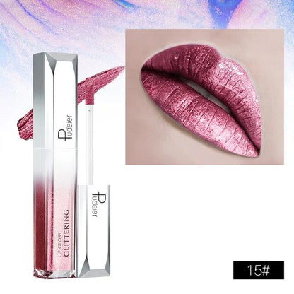 Pudaier Metallic Glitter Shine Full Colour Lipstick Makeup Long-lasting Liquid Tint Lip Gloss - Shello's Creative Boutique