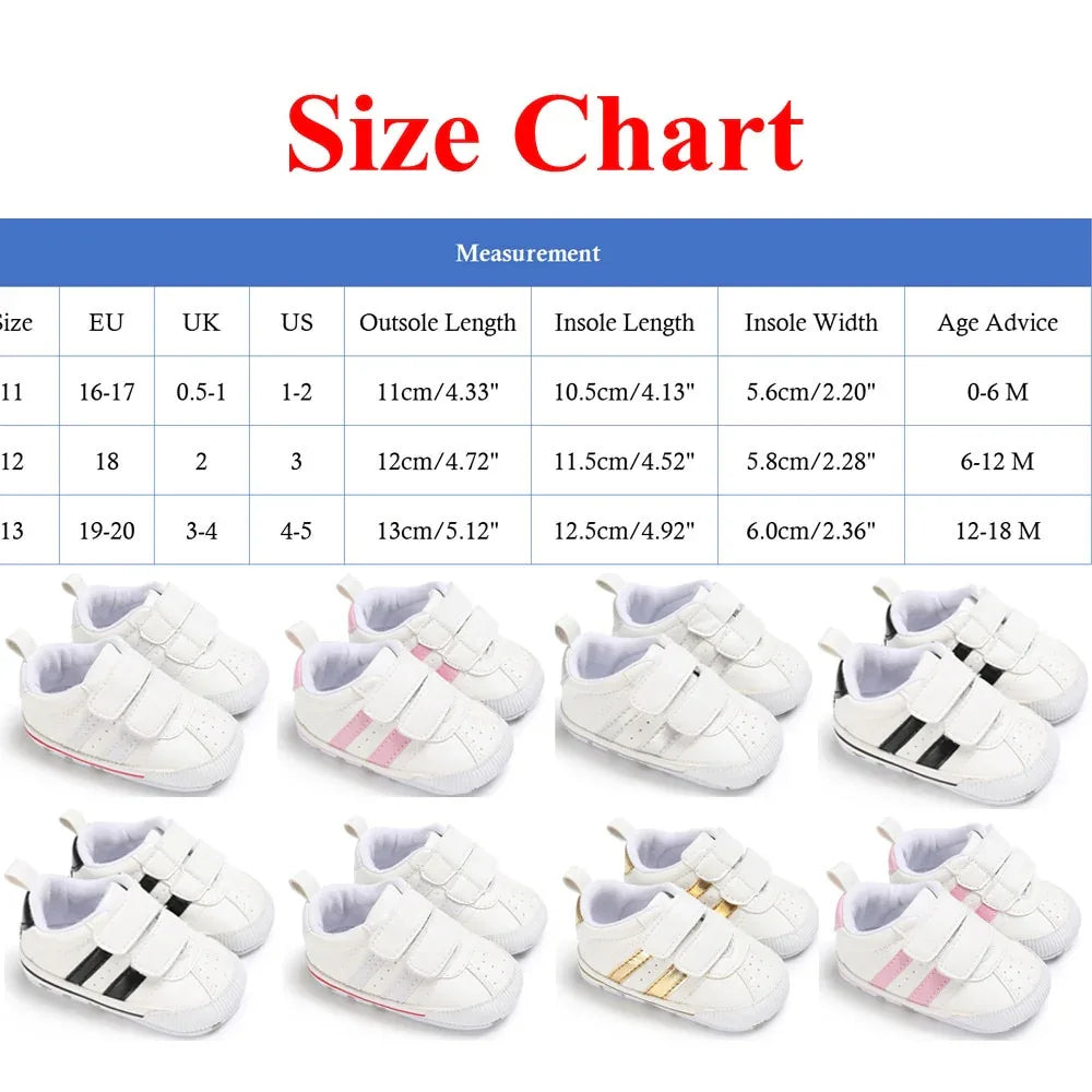 Fashion Toddler Baby 0-18M Soft Sole Hook Loop Prewalker Sneakers Baby Boy Girl Crib Shoes Leather Sports Non-slip Walker Shoes - Shello's Creative Boutique