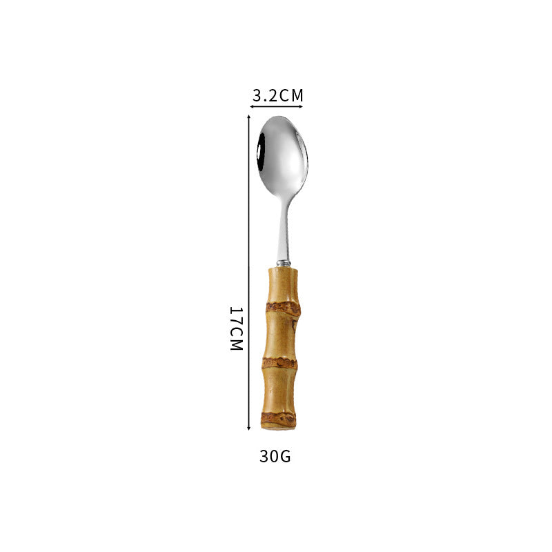 Natural Bamboo Handle Stainless Steel Tableware, Dessert Salad Spoon Fork, Bamboo Joint Handle, Western Food Steak Knife eprolo