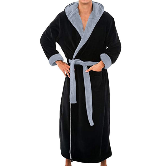 Men Bathrobe Men's Winter Lengthened Plush Shawl Bath Robe Home Clothes Long Sleeved Robe Coat eprolo