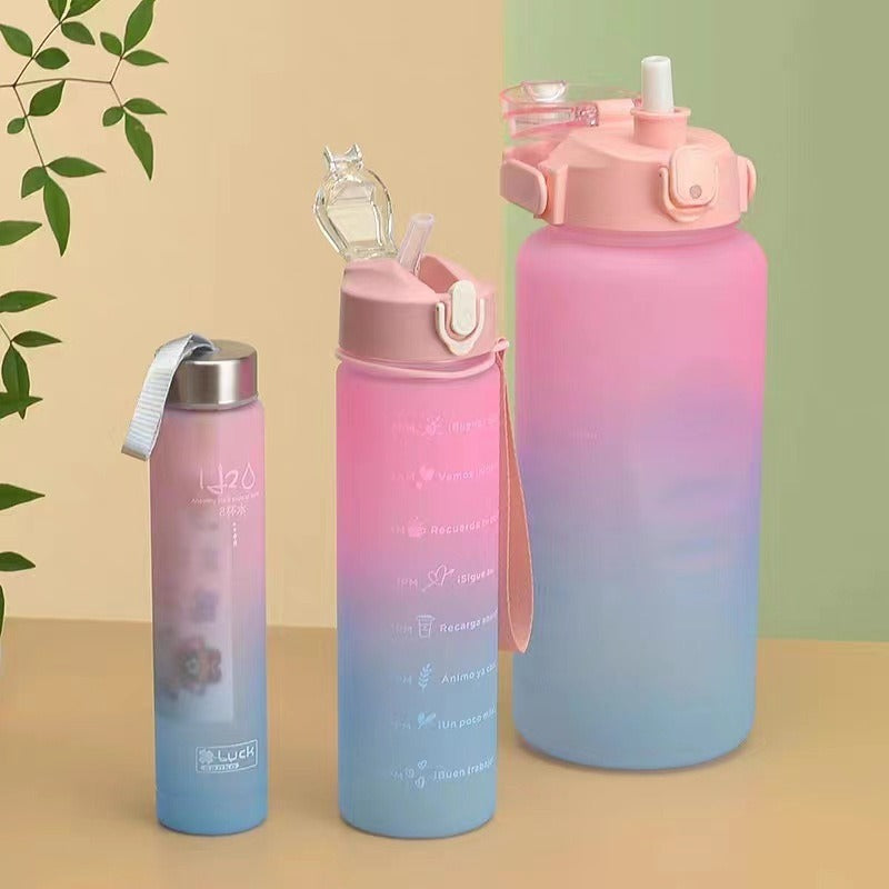 Graduated three piece set of gradient colored plastic cups, large capacity portable portable sports water bottle, fashionable frosted water cup eprolo