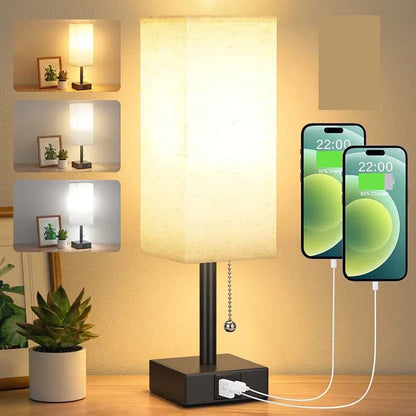 Linen 90 square desk lamp zipper switch three color temperature variable light A+C USB charging - Shello's Creative Boutique