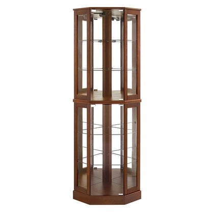 6 shelves corner Curio display cabinet with light mirror and adjustable shelves, walnut wood (excluding E26 light bulbs) - Shello's Creative Boutique