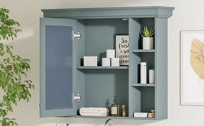 35 ''x 28' 'blue wall mounted bathroom storage cabinet with mirror door and medication cabinet with 6 open shelves - Shello's Creative Boutique