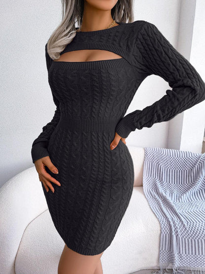 Elegant Keyhole Winter Bodycon - Long Sleeve, High Stretch, Ribbed Knit Women's Pencil Dress - Shello's Creative Boutique
