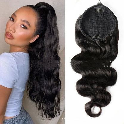 Natural Black Drawstring Ponytail Wig (100% Human Hair) - Shello's Creative Boutique
