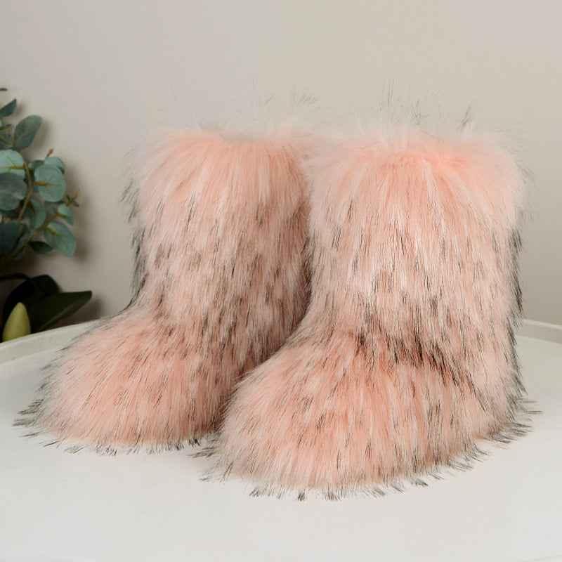 Women's Fuzzy Winter Boots - Fluffy Fur Snow Boots with Bowtie Detail - Shello's Creative Boutique