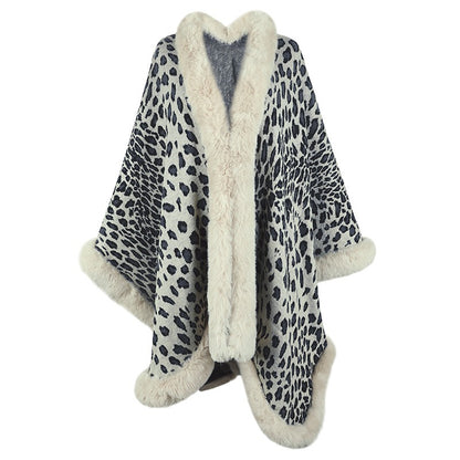 Autumn and Winter Wool Collar Cape Cardigan Leopard Cape Sweater Women eprolo