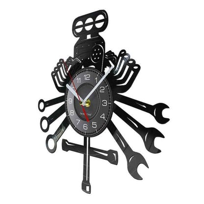 Vintage Phonograph Record Wall Clock - Personalized Car Maintenance Theme Decor - Shello's Creative Boutique