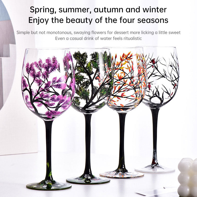 Light luxury ins crystal glass wine glass hand-painted household goblet four seasons painted wine glass eprolo