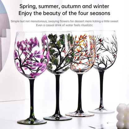 Light luxury ins crystal glass wine glass hand-painted household goblet four seasons painted wine glass - Shello's Creative Boutique