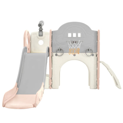 Kids Slide Playset Structure 7 in 1, Freestanding Spaceship Set with Slide, Arch Tunnel Pink+Grey + HDPE - Shello's Creative Boutique