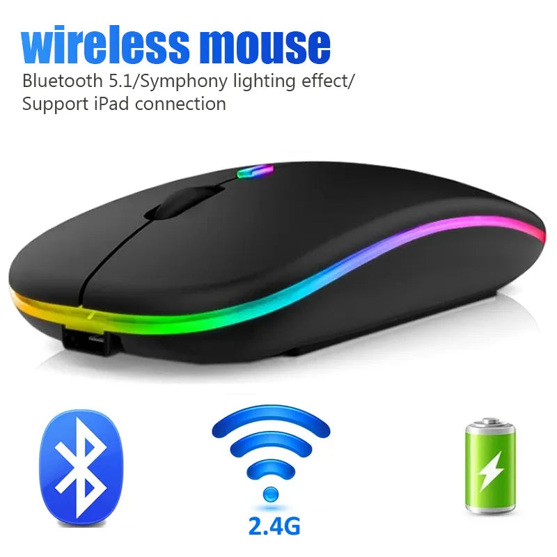 Wireless Mouse For Laptop PC Bluetooth RGB Rechargeable Computer Silent  LED  Ergonomic Gaming 