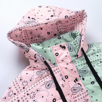 Autumn Winter Fashion Women's Colorblock printing Long Sleeve Zipper Cotton Padded Jacket Coats - Shello's Creative Boutique