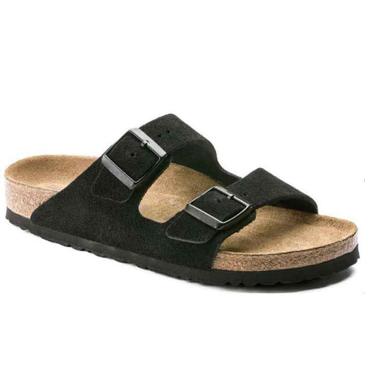 Unisex Wooden Sole Slippers with Frosted Leather Double Breasted Buttons