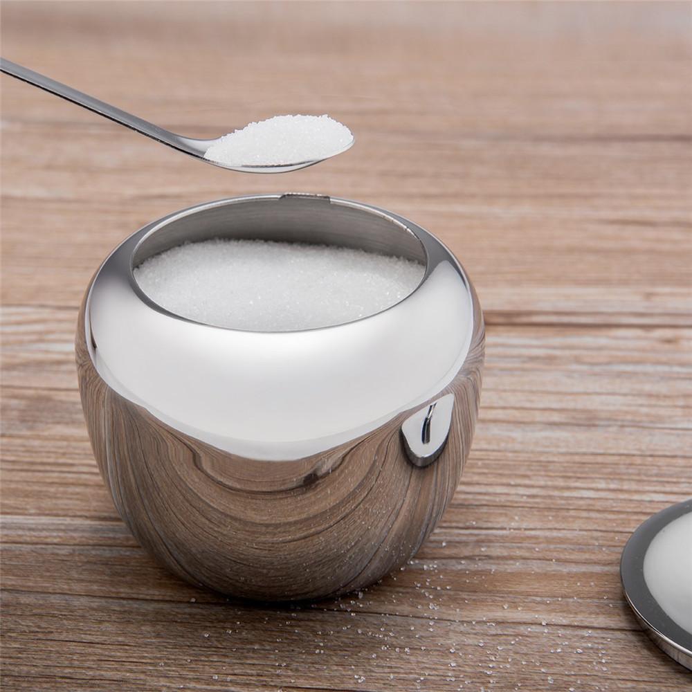 Realand 18/8 Stainless Steel Apple Sugar Bowl Seasoning Jar Condiment Pot Spice Container Canister Cruet with Lid and Spoon eprolo