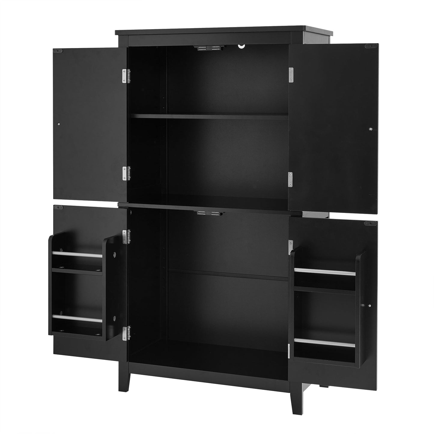 Bathroom floor storage cabinet, bathroom storage cabinet, 4-door independent cabinet, adjustable shelf, adaptive shelf, black eprolo