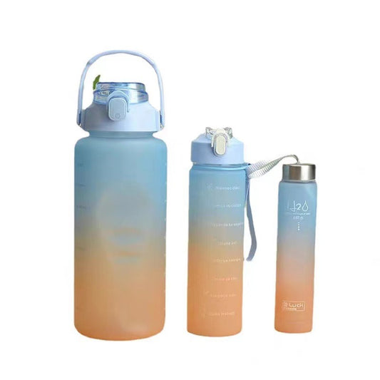 Graduated three piece set of gradient colored plastic cups, large capacity portable portable sports water bottle, fashionable frosted water cup eprolo