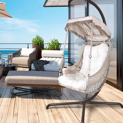 Luxury Swing Egg Chair with Stand - Indoor/Outdoor Hanging Chair with Sunshade