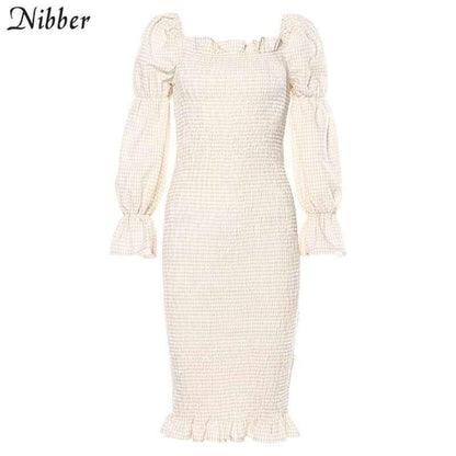 Nibber Autumn-Winter Harajuku Off-Shoulder Bodycon Midi Dress - Shello's Creative Boutique