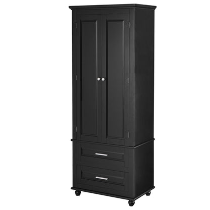 Tall Storage Cabinet with Two Drawers for Bathroom/Office, Black eprolo