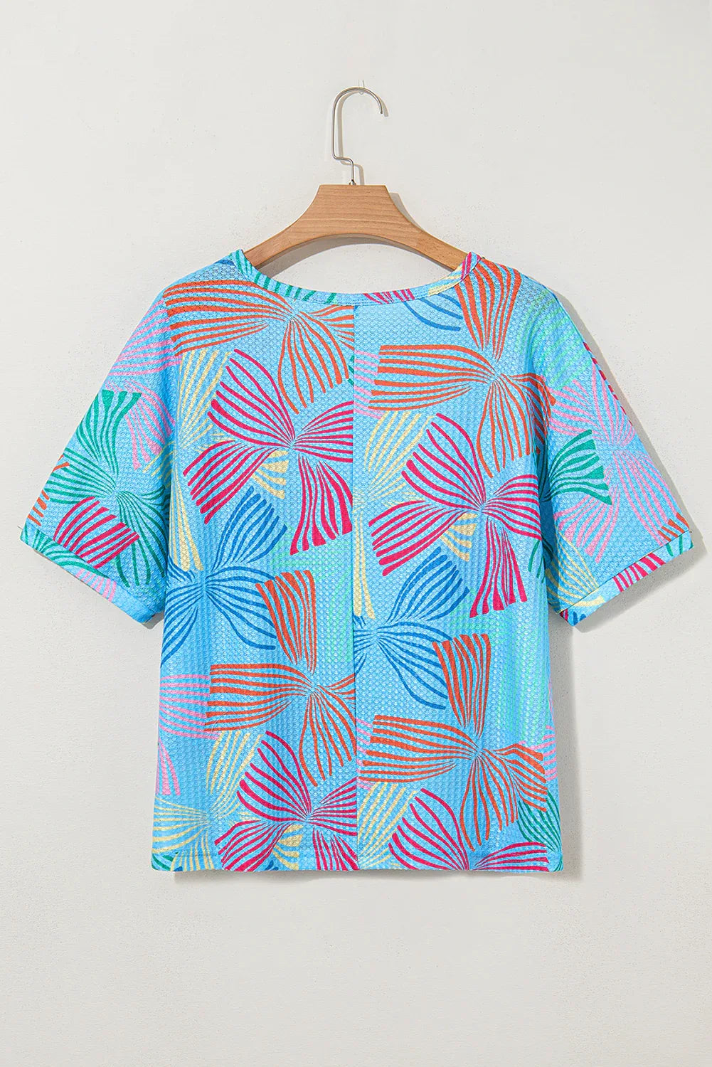 Pink Bowknot Print Waffle Loose Tee - Shello's Creative Boutique