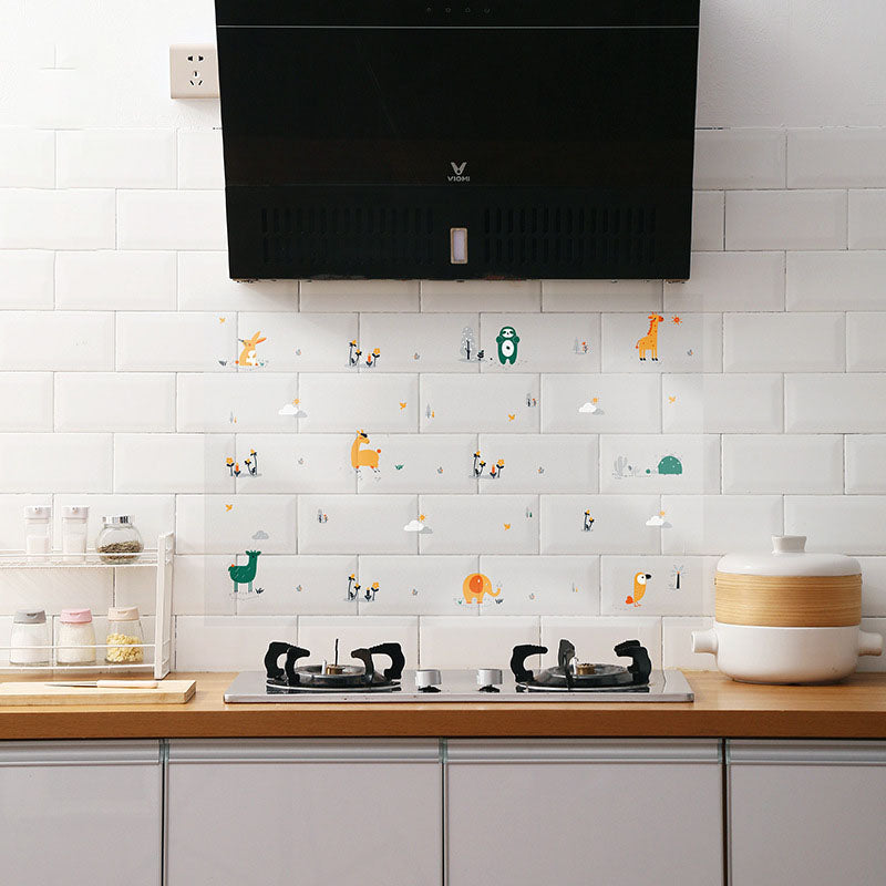Kitchen High Temperature Waterproof And Oil-Proof Stickers Moisture-Proof Aluminum Foil Transparent Cartoon Stickers Anti-Stain Stove Self-Adhesive Wallpaper