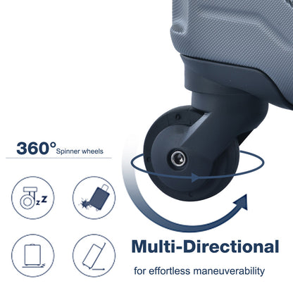 3 Piece Luggage Sets ABS Lightweight Suitcase with Two Hooks, Spinner Wheels, TSA Lock, (20/24/28) Gray eprolo