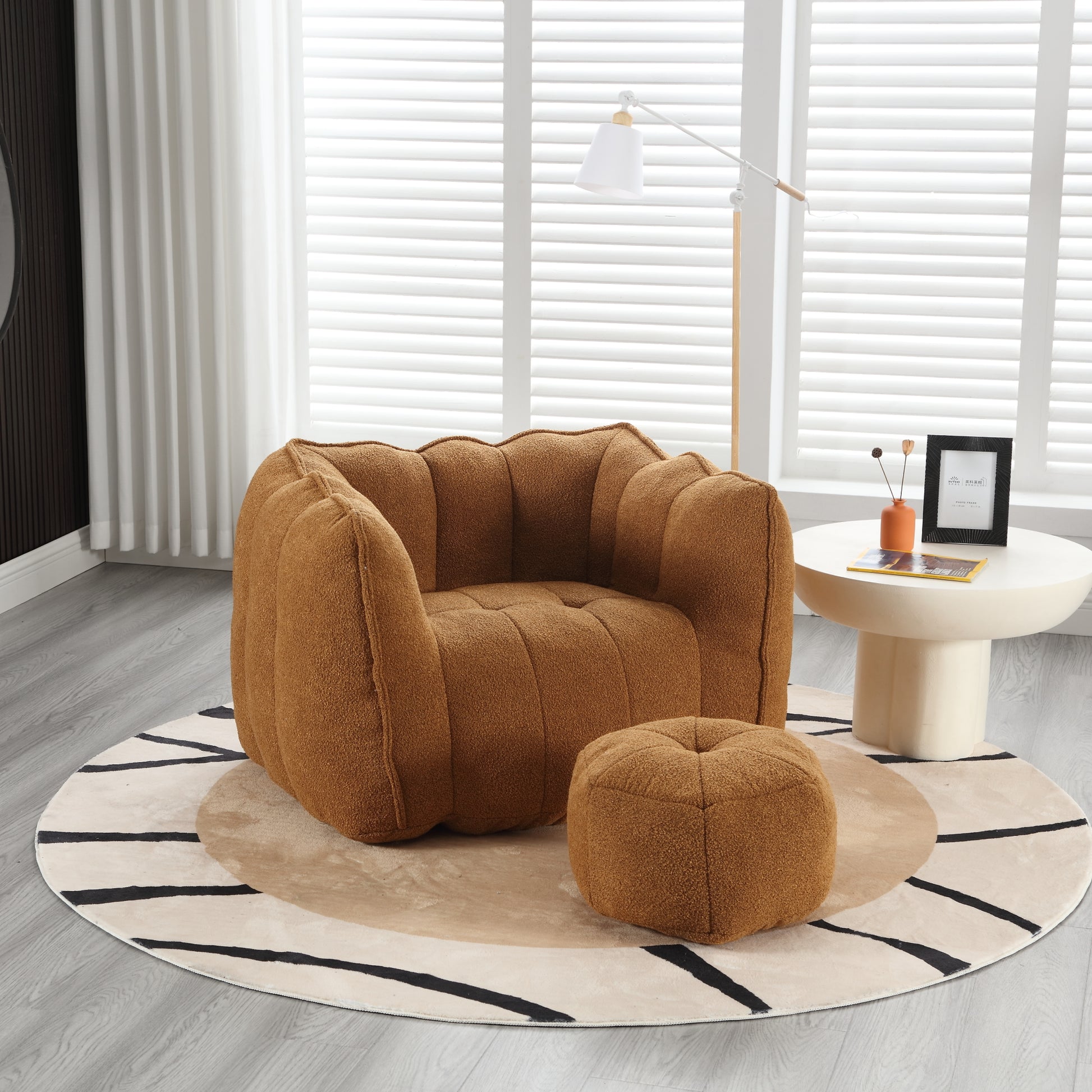 Soft Bean Bag Chair with High Resilient Foam(Chips)for living room and bedroom Comfortable Square Lazy Sofa with Footstool eprolo