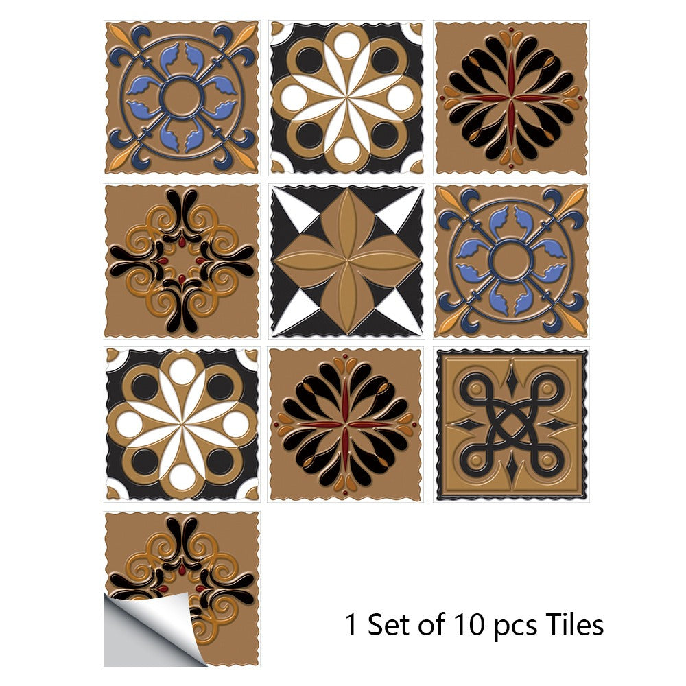 10 Piece Set Of Datura Mosaic Small Flower Imitation Ceramic Tile Sticker For Home Renovation Kitchen And Bathroom Decoration Self-Adhesive Wall Sticker