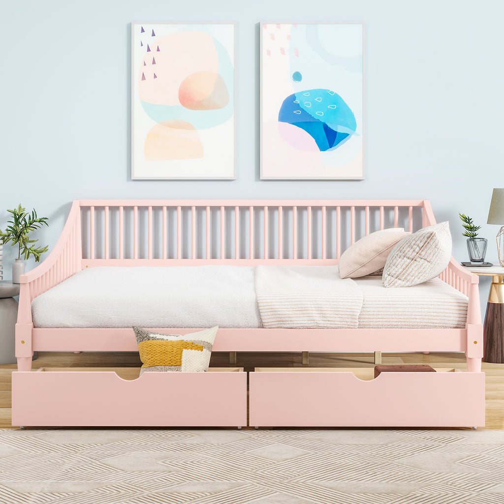 Full Size Daybed with Two Storage Drawers and Support Legs Pink Shello Creative Boutique