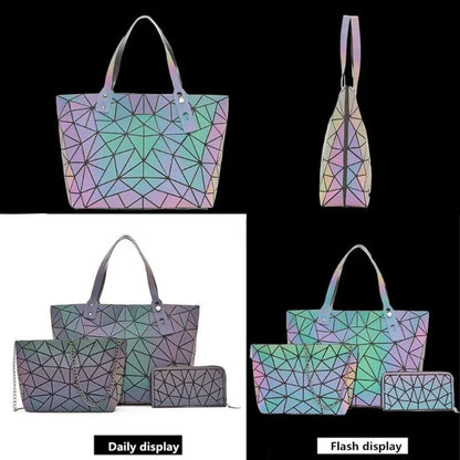 Luminous Bags for Women set folding Totes Geometric Splice Lady Hand bags - Shello's Creative Boutique