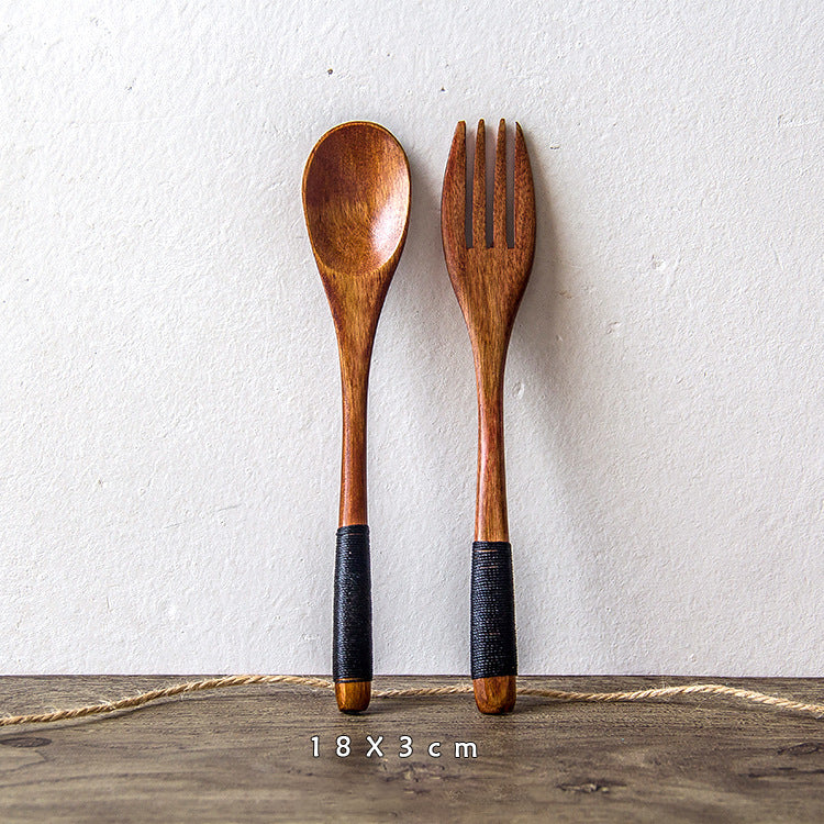 Japanese Nanmu Winding Spoon and Fork Set Wooden Coffee Stirring Spoon Wooden Spoon and Fork eprolo