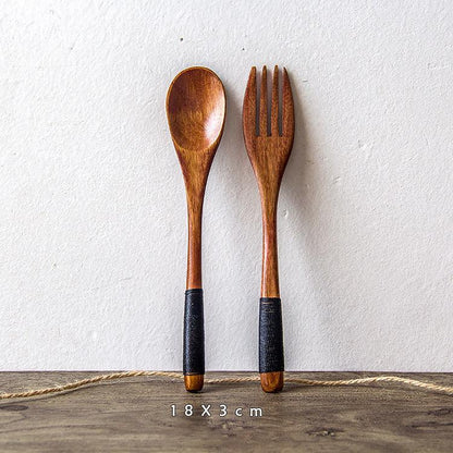 Japanese Nanmu Winding Spoon and Fork Set Wooden Coffee Stirring Spoon Wooden Spoon and Fork - Shello's Creative Boutique