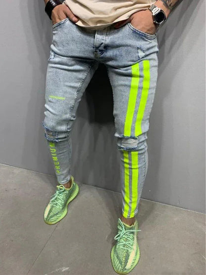 Men's Ripped jeans Badge Letters Hip-hop Skinny Jogging Denim Fashion Pencil Long Trousers Distressed Jeans For Men Clothing - Shello's Creative Boutique