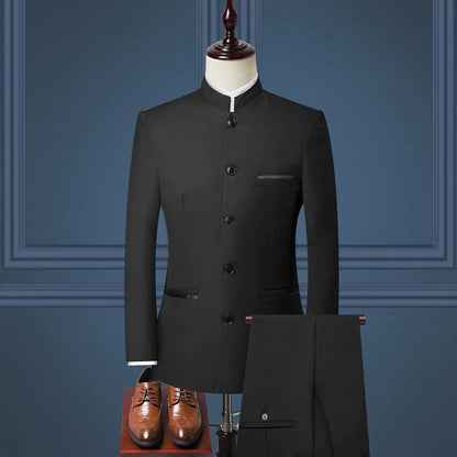 Mens Suits Set (Jacket+Pants+Vest) Stand Collar Chinese Style Slim Fit Suits 3 Piece Wedding Men Clothing - Shello's Creative Boutique