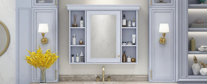 35'' x 28'' Blue Wall Mounted Bathroom Storage Cabinet with Mirror Door, Modern Bathroom Wall Cabinet with Mirror - Shello's Creative Boutique