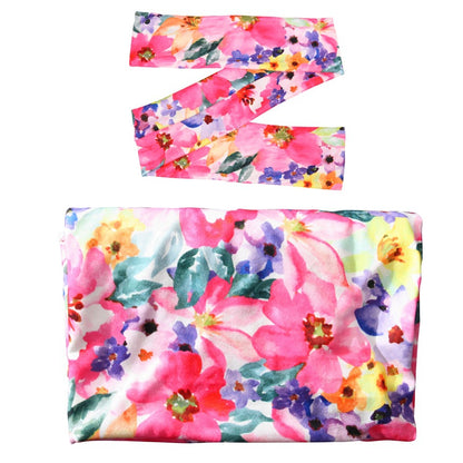 Newborn Photography Wrap Bow Hair Band Wrap Towel Set Baby Flower Blanket 2 Piece Set eprolo