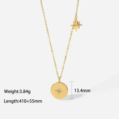 18K gold moon and star inlaid gemstone design high-end necklace - Shello's Creative Boutique