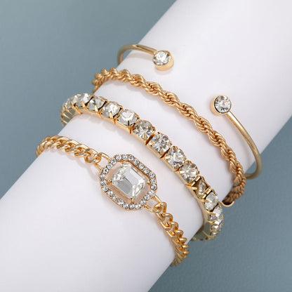 New Full Diamond Bracelet and Bracelet Set of 4 pieces for Women with a Retro Style, Light Luxury, and High end Decoration eprolo