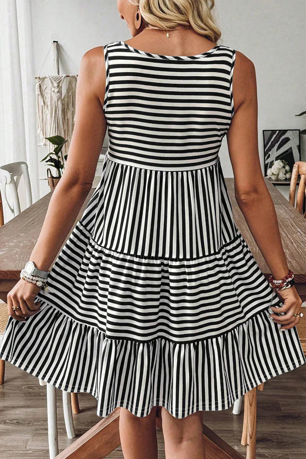 Rose Stripe U Neck Sleeveless Loose Fit Mini Dress - Shello's Creative Boutique