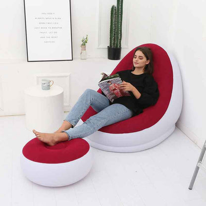 Inflatable Air Mattress Sofa - Comfortable Lazy Chair and Leg Stool for Home and Outdoor Use