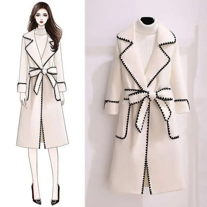 Oversized 4xl Fall Winter Woolen Long Coats Women's Lapel Slim Wool Blend Jackets With Belts Korean Elegant Thick Overcoats New - Shello's Creative Boutique