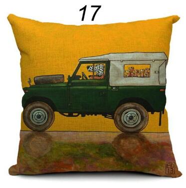 Pillow Lovely Cartoon Dog Driving Car Vintage Almofadas 45X45CM Linen Pillow Decorative Linen Cushion Cover Shello Creative Boutique