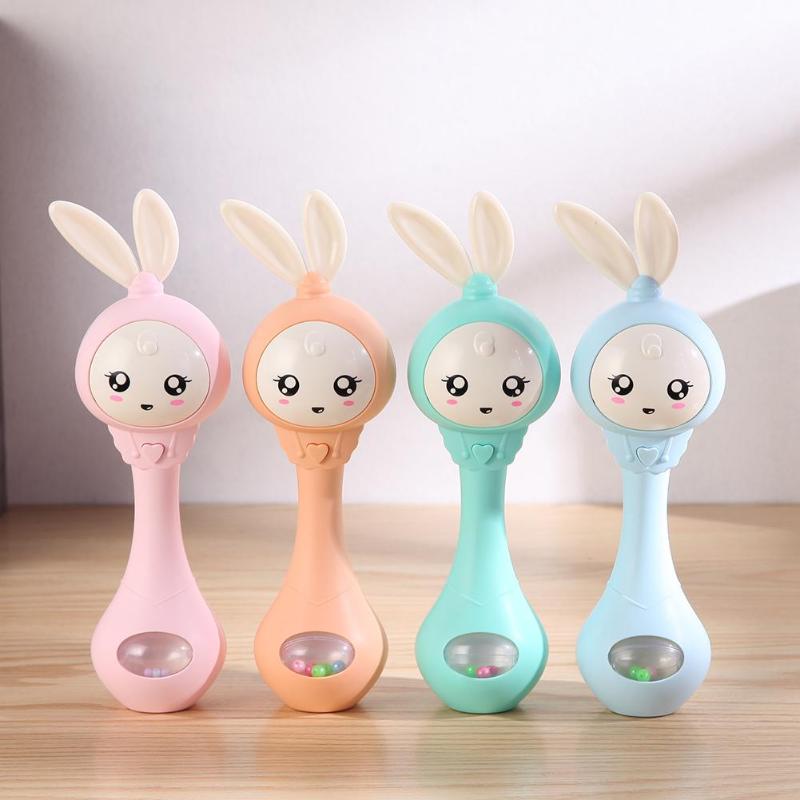 Musical Flashing Baby Rattles Infant Bells Juguetes Rabbit Hand Bells Rattles Newborn Baby Toy Early Educational Baby Toys 0-12M eprolo