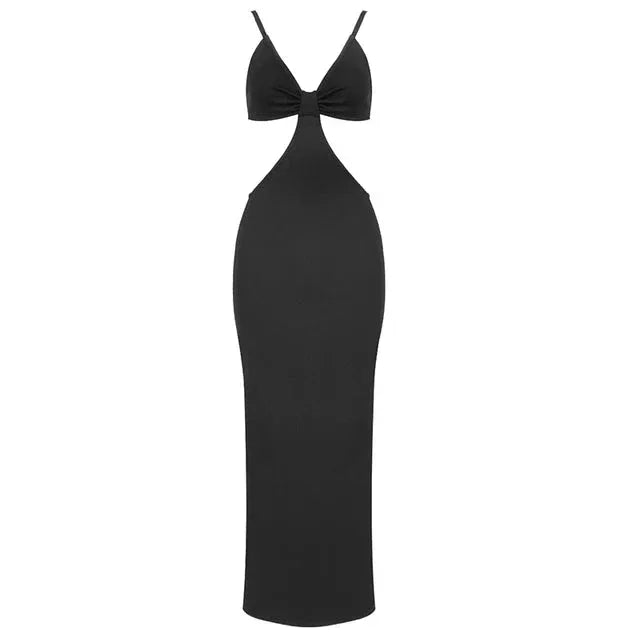 Hollow Out Backless Bandage Dress - V Neck Long Slip Dress - Shello's Creative Boutique