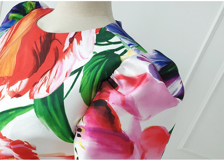 Tingfly Women Vintage Elegant Aesthetic Flower Print Slim Bodycon Midi Party Night Dresses Casual Office Lady Work Elbise Wear