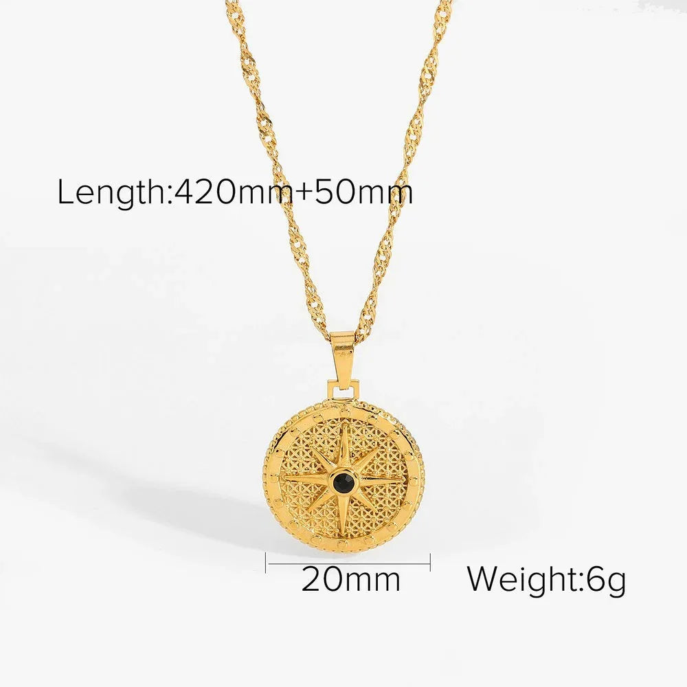 18K gold moon and star inlaid gemstone design high-end necklace - Shello's Creative Boutique