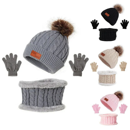 Children's hats, scarves, gloves, three piece set, autumn and winter new single ball baby hats - Shello's Creative Boutique