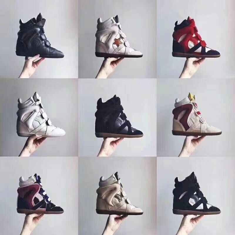 Genuine Leather Wedge Sneakers High Top Casual Hook Loop Trainers